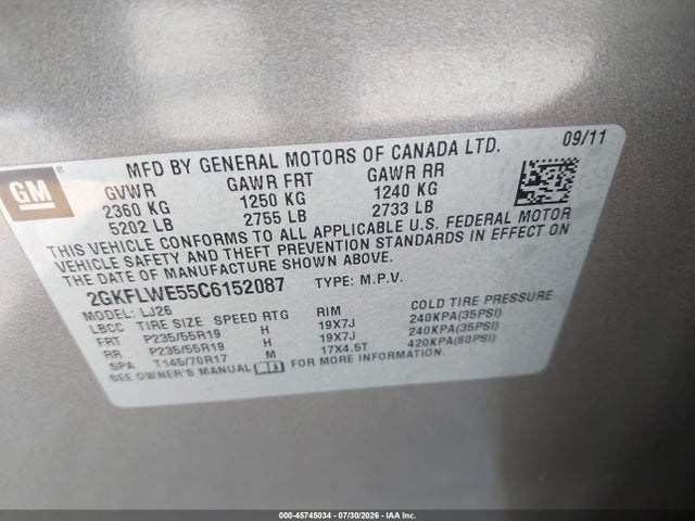 Продаж на аукціоні авто 2012 Gmc Terrain Slt-2, vin: 2GKFLWE55C6152087, номер лоту: 45745034