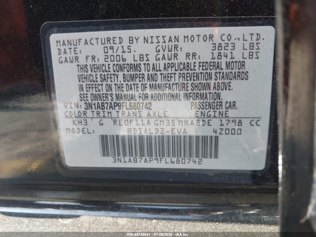 3N1AB7AP9FL680742 Nissan Sentra Fe+ S/s/sl/sr/sv