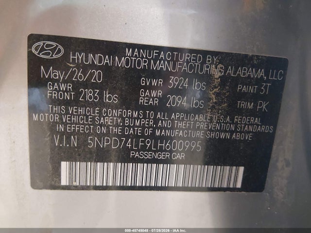 Hyundai ELANTRA SE 2020 5NPD74LF9LH600995 Image 9