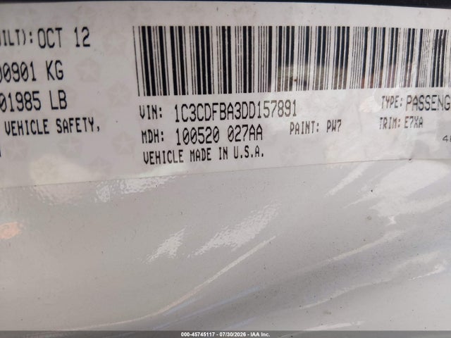 Продаж на аукціоні авто 2013 Dodge Dart Sxt, vin: 1C3CDFBA3DD157891, номер лоту: 45745117