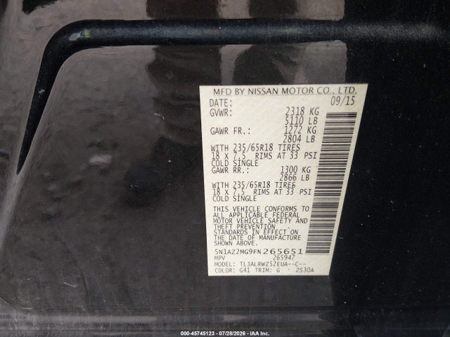 Nissan Murano 2015 5N1AZ2MG9FN265651 Image 9