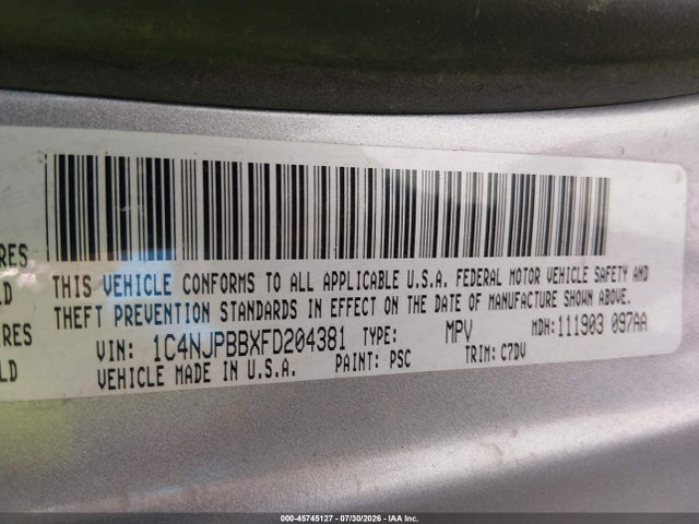 1C4NJPBBXFD204381 Jeep Patriot Sport