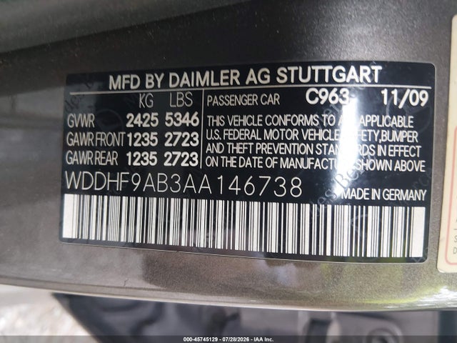 45745129 :رقم المزاد ، WDDHF9AB3AA146738 vin ، 2010 Mercedes-benz E 550 4matic مزاد بيع
