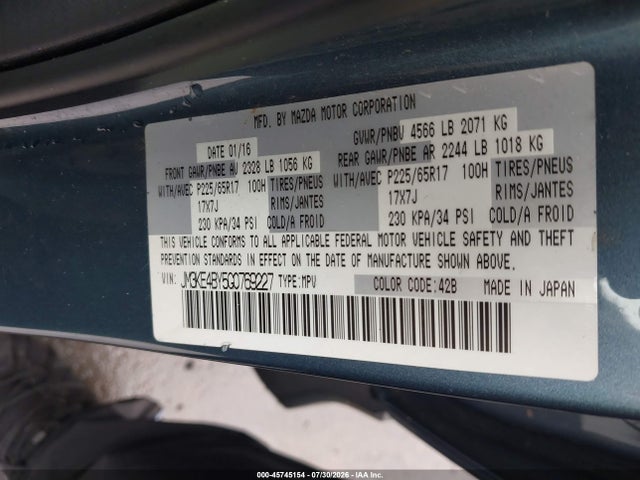 45745154 :رقم المزاد ، JM3KE4BY5G0769227 vin ، 2016 Mazda Cx-5 Sport مزاد بيع