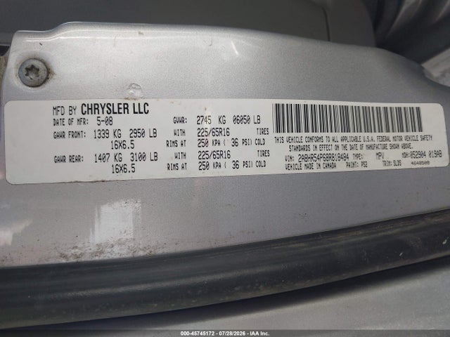 45745172 :رقم المزاد ، 2A8HR54P68R818484 vin ، 2008 Chrysler Town & Country Touring مزاد بيع