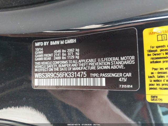 Aukcja sprzedaży 2015 Bmw M4, vin: WBS3R9C56FK331475, numer aukcji: 45745176