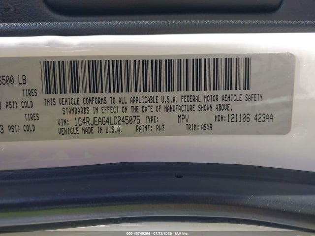 1C4RJEAG4LC245075 Jeep Grand Cherokee Laredo E 4x2