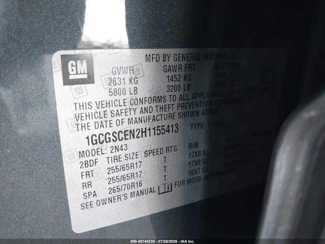1GCGSCEN2H1155413 Chevrolet Colorado 2wd Lt