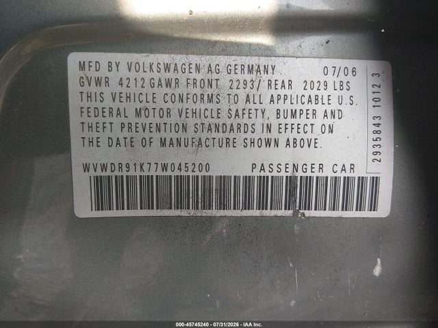 Aukcja sprzedaży 2007 Volkswagen Rabbit 4-door, vin: WVWDR91K77W045200, numer aukcji: 45745240