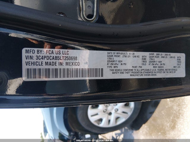 Продаж на аукціоні авто 2020 Dodge Journey Se Value, vin: 3C4PDCAB5LT250698, номер лоту: 45745259