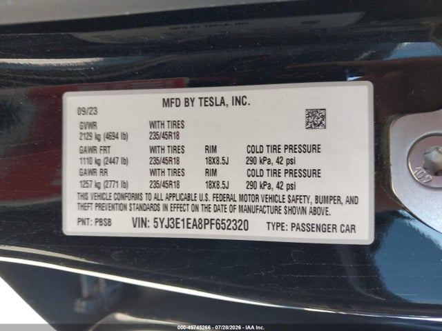 Tesla Model 3 Rear-wheel Drive 2023 5YJ3E1EA8PF652320 Image 9