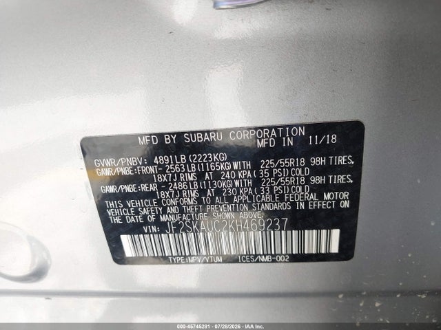 Subaru Forester Limited 2019 JF2SKAUC2KH469237 Image 9