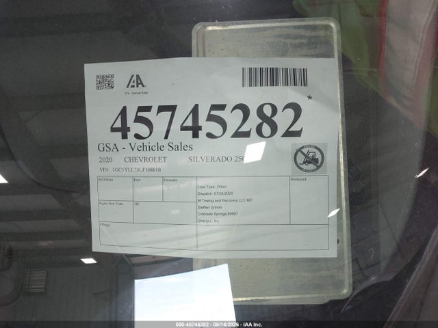 45745282 :رقم المزاد ، 1GC5YLE78LF308010 vin ، 2020 Chevrolet Silverado 2500hd مزاد بيع