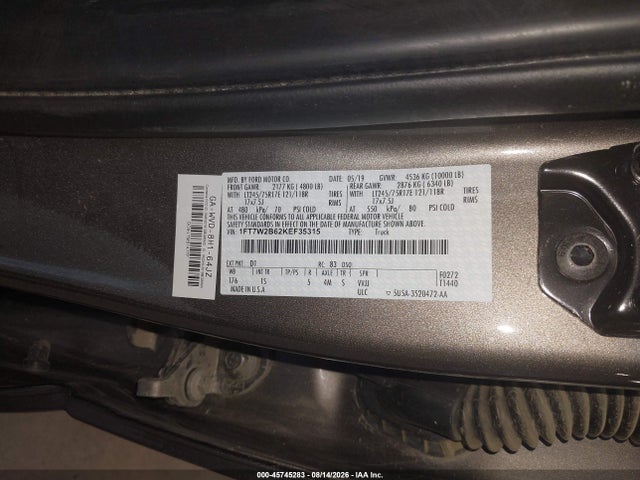 2019 Ford F-250 Xl მანქანა იყიდება აუქციონზე, vin: 1FT7W2B62KEF35315, აუქციონის ნომერი: 45745283