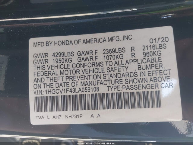 1HGCV1F43LA056108 Honda ACCORD EX