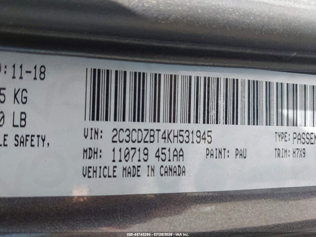 Aukcja sprzedaży 2019 Dodge Challenger R/t, vin: 2C3CDZBT4KH531945, numer aukcji: 45745295