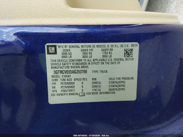 Aukcja sprzedaży 2010 Gmc Sierra 1500 Sle, vin: 3GTRCVE03AG253766, numer aukcji: 45745342