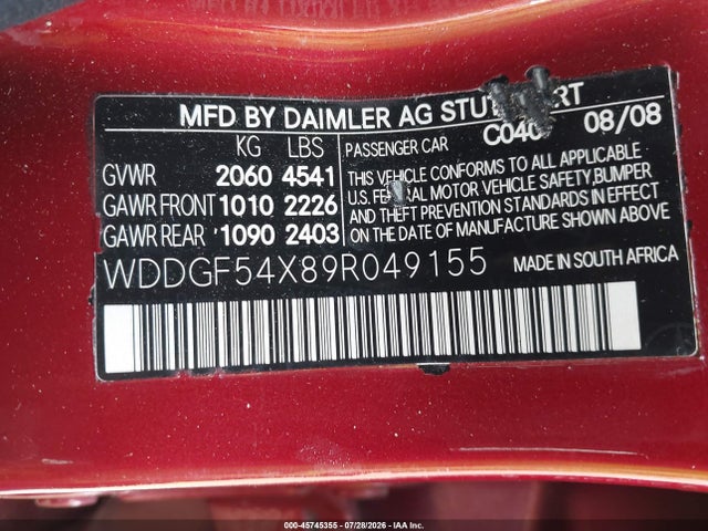 Aukcja sprzedaży 2009 Mercedes-benz C 300 Luxury/sport, vin: WDDGF54X89R049155, numer aukcji: 45745355