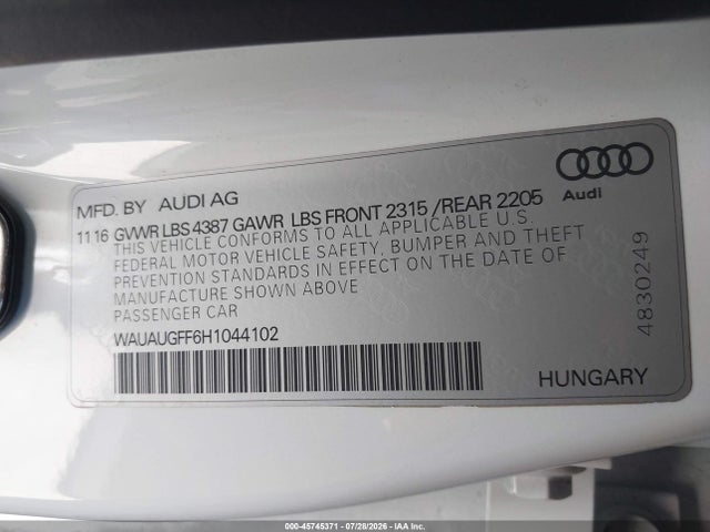 Продаж на аукціоні авто 2017 Audi A3 2.0t Premium, vin: WAUAUGFF6H1044102, номер лоту: 45745371