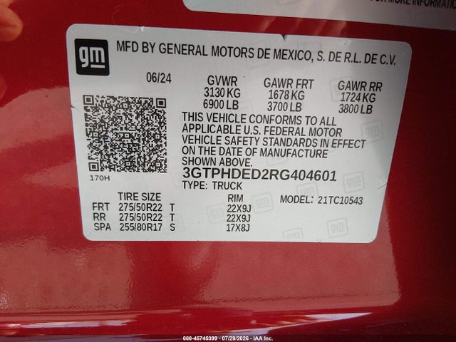 Продаж на аукціоні авто 2024 Gmc Sierra 1500 2wd  Short Box Slt, vin: 3GTPHDED2RG404601, номер лоту: 45745399