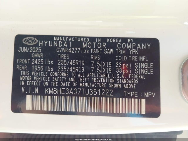 Продажа на аукционе авто 2026 Hyundai Kona Limited, vin: KM8HE3A37TU351222, номер лота: 45745410