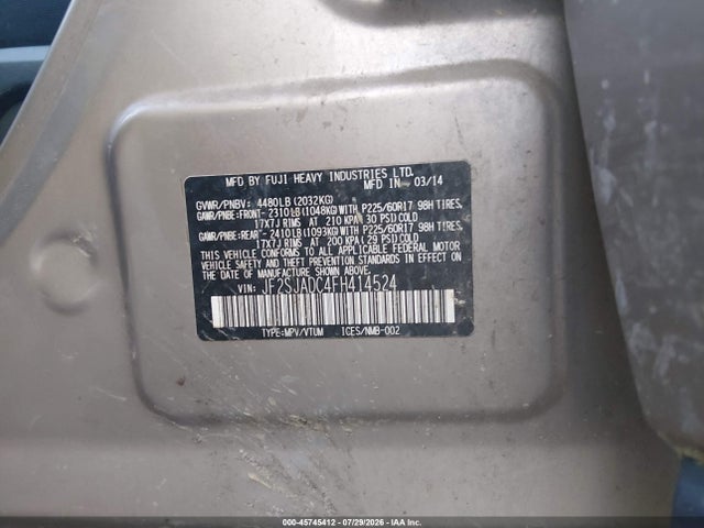 45745412 :رقم المزاد ، JF2SJADC4FH414524 vin ، 2015 Subaru Forester 2.5i Premium مزاد بيع
