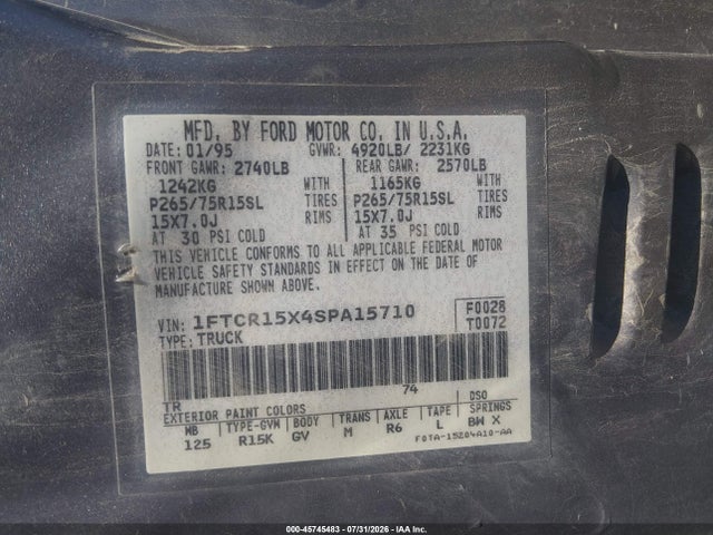 Продажа на аукционе авто 1995 Ford Ranger Super Cab, vin: 1FTCR15X4SPA15710, номер лота: 45745483