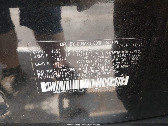 Subaru Outback Limited 2020 4S4BTALC7L3148785 Image 9