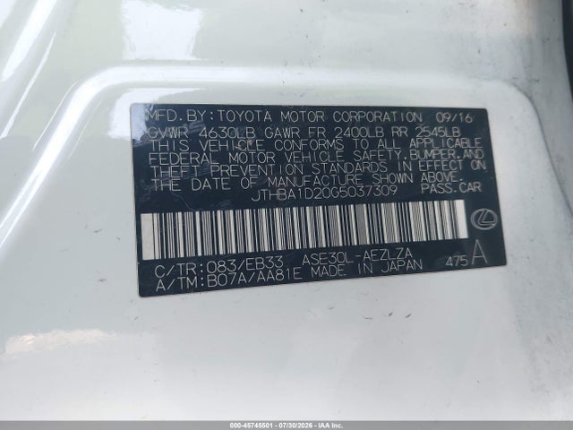 Lexus IS 200T 2016 JTHBA1D20G5037309 Image 9