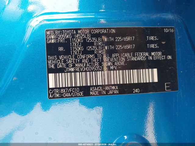 Toyota Rav4 Xle 2017 JTMWFREV0HD095052 Image 9