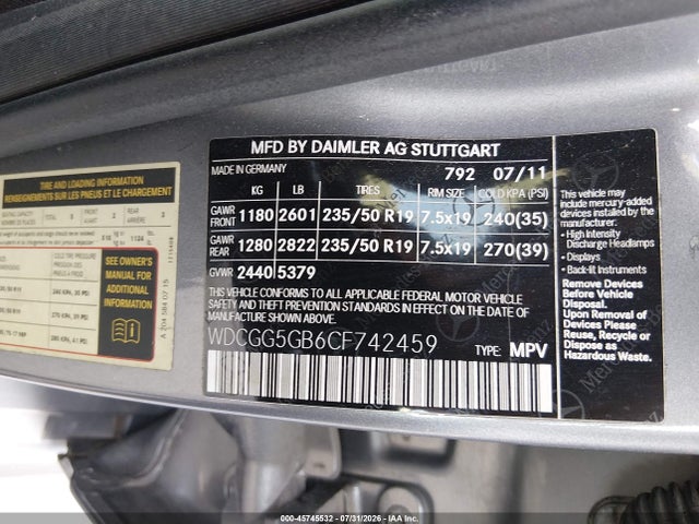 2012 Mercedes-benz Glk 350 მანქანა იყიდება აუქციონზე, vin: WDCGG5GB6CF742459, აუქციონის ნომერი: 45745532