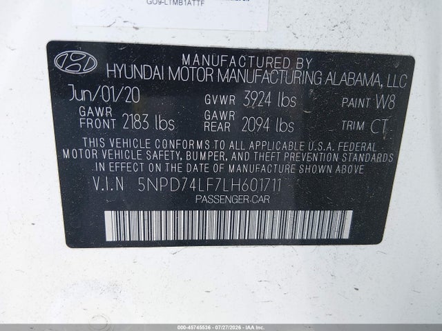 Hyundai ELANTRA SE 2020 5NPD74LF7LH601711 Image 9