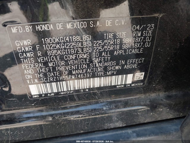 Продаж на аукціоні авто 2023 Honda Hr-v 2wd Sport, vin: 3CZRZ1H55PM746397, номер лоту: 45745538