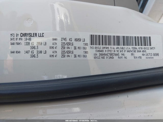 Aukcja sprzedaży 2009 Chrysler Town & Country Lx, vin: 2A8HR44E79R570045, numer aukcji: 45745543