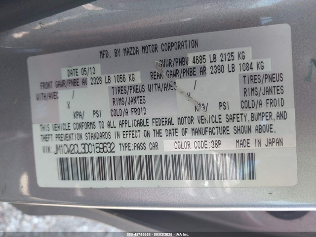 2013 Mazda Mazda5 Touring მანქანა იყიდება აუქციონზე, vin: JM1CW2CL3D0159632, აუქციონის ნომერი: 45745558