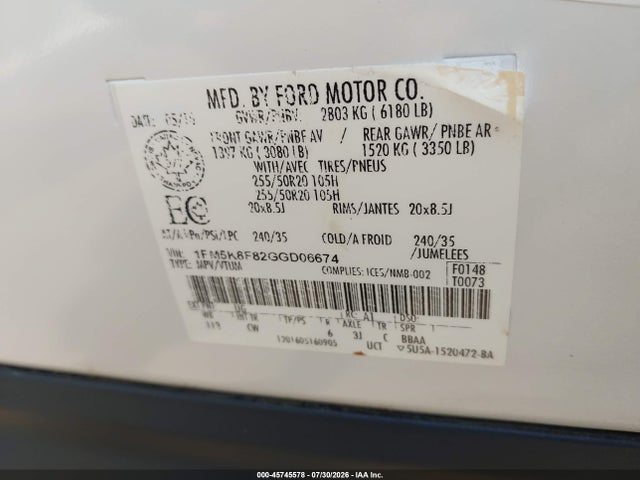 Aukcja sprzedaży 2016 Ford Explorer Limited, vin: 1FM5K8F82GGD06674, numer aukcji: 45745578