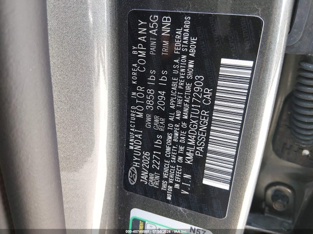 Aukcja sprzedaży 2026 Hyundai Elantra Sel Sport, vin: KMHLM4DGXTU172903, numer aukcji: 45745588