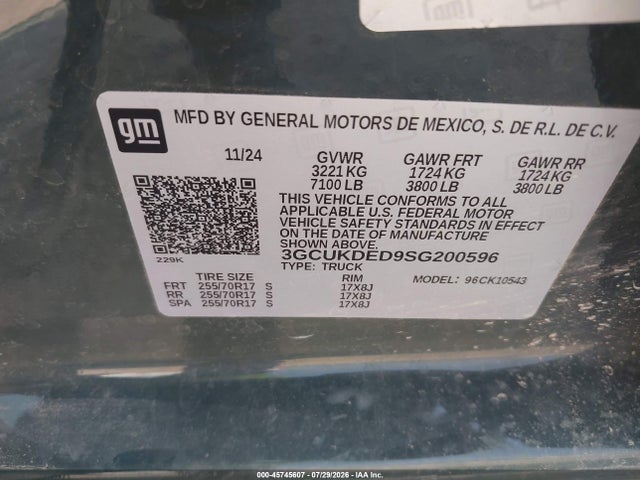 3GCUKDED9SG200596 Chevrolet Silverado 1500 4wd Standard Bed Lt