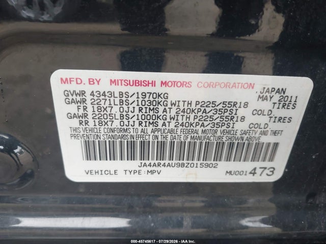 Aukcja sprzedaży 2011 Mitsubishi Outlander Sport Se, vin: JA4AR4AU9BZ015902, numer aukcji: 45745617