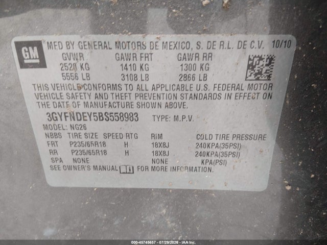 Продаж на аукціоні авто 2011 Cadillac Srx Luxury Collection, vin: 3GYFNDEY5BS558983, номер лоту: 45745657