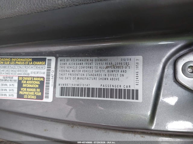 45745666 :رقم المزاد ، WVWBB71K49W010147 vin ، 2009 Volkswagen Rabbit S مزاد بيع