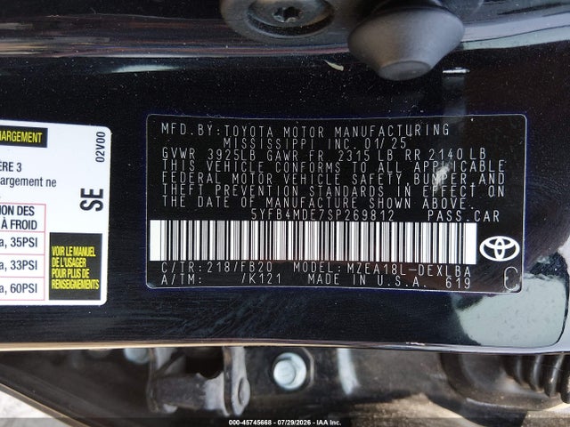 5YFB4MDE7SP269812 Toyota COROLLA LE