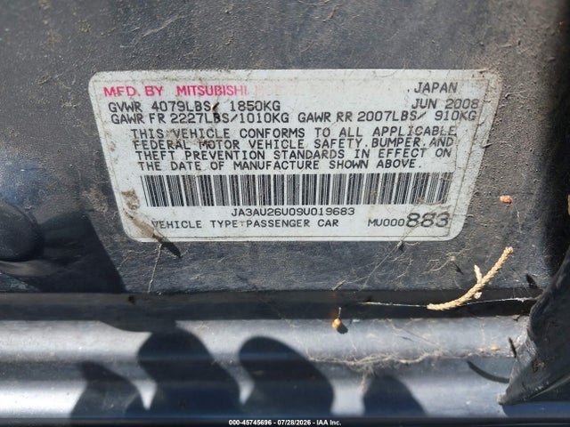 Auction sale of the 2009 Mitsubishi Lancer Es/es-sport, vin: JA3AU26U09U019683, lot number: 45745696