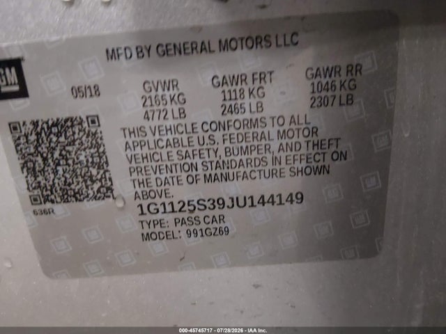 1G1125S39JU144149 Chevrolet IMPALA 2LZ