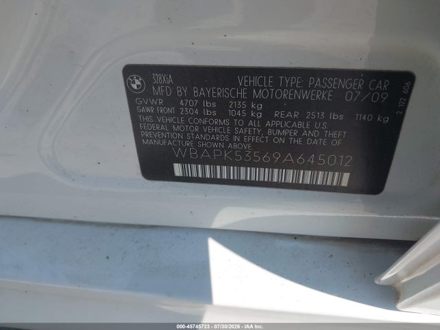 Aukcja sprzedaży 2009 Bmw 328i Xdrive, vin: WBAPK53569A645012, numer aukcji: 45745723