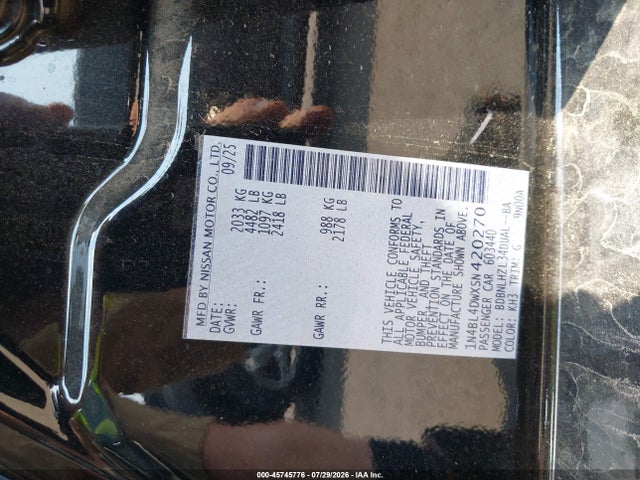 2025 Nissan Altima Sv Awd მანქანა იყიდება აუქციონზე, vin: 1N4BL4DWXSN420270, აუქციონის ნომერი: 45745776