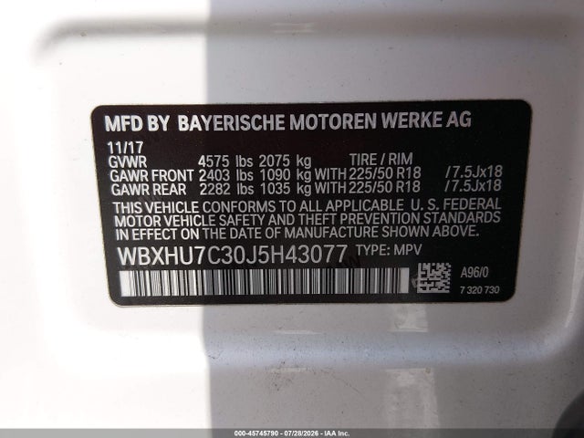 Aukcja sprzedaży 2018 Bmw X1 Sdrive28i, vin: WBXHU7C30J5H43077, numer aukcji: 45745790
