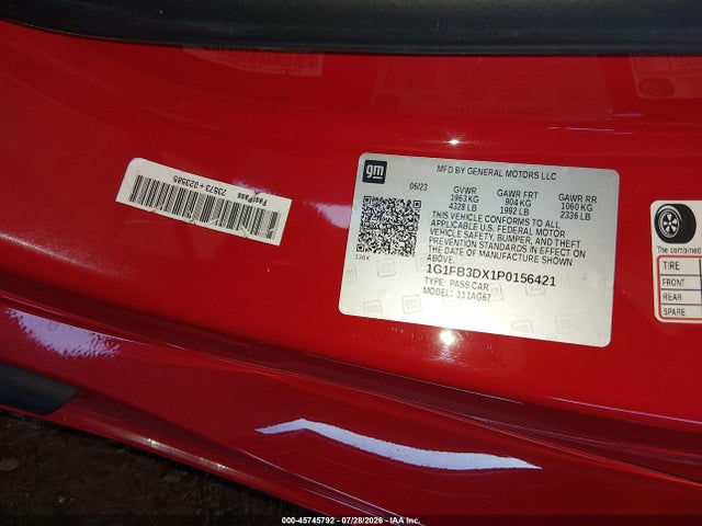 1G1FB3DX1P0156421 Chevrolet Camaro Rwd 1lt