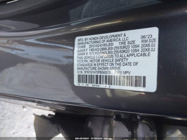 5FNYG1H70PB040676 Honda Pilot Awd Touring