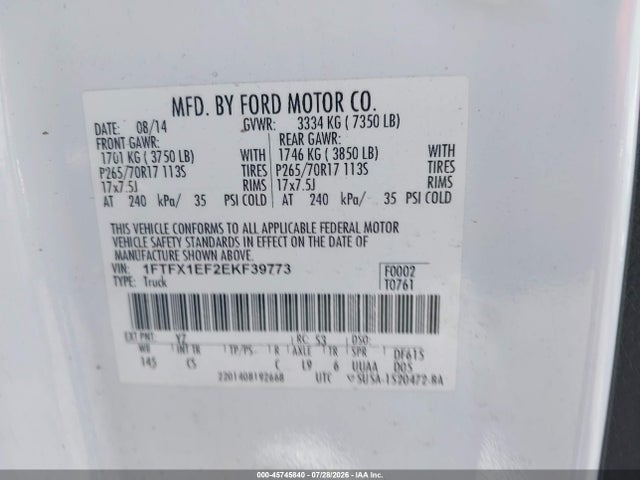 1FTFX1EF2EKF39773 Ford F-150 Xl
